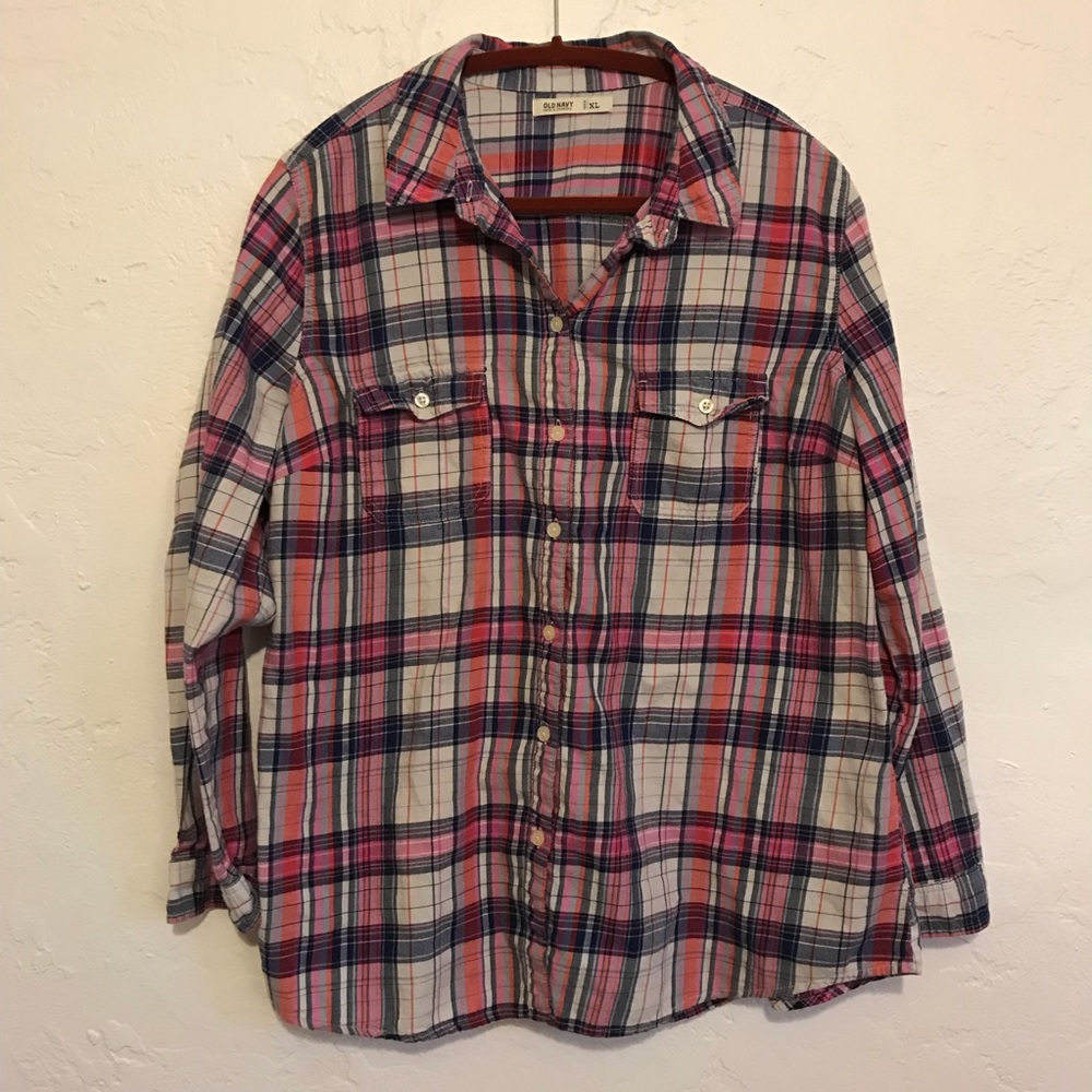 EUC Blue, Orange & Pink Flannel